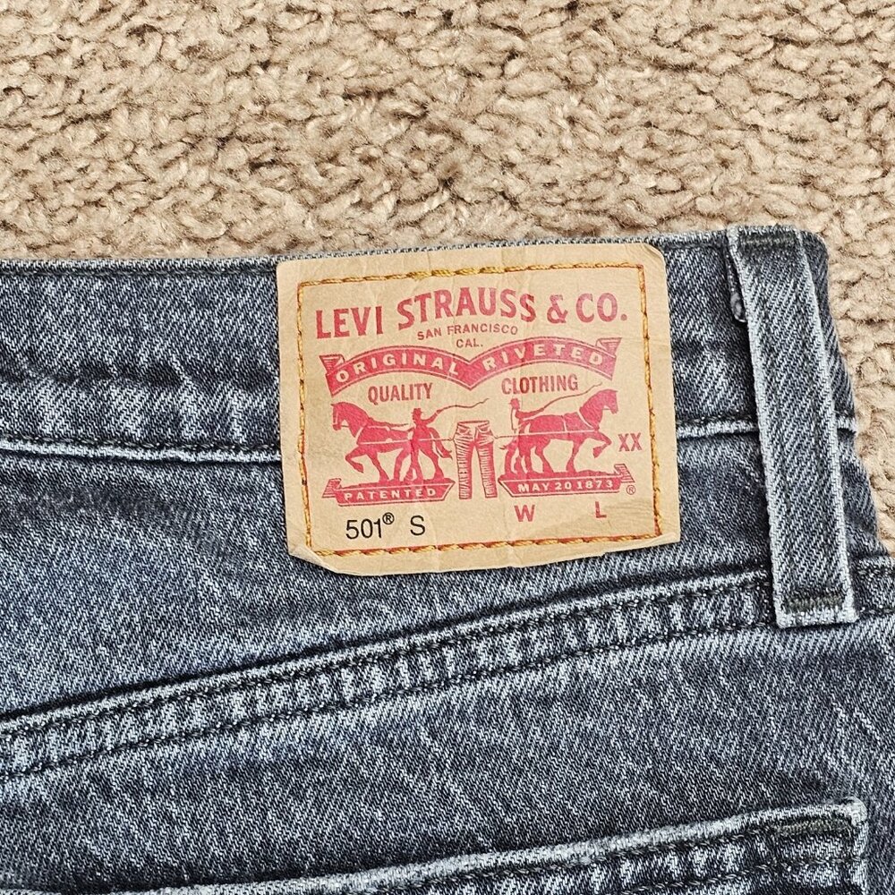 Levis 501 Skinny Jeans Mens Tag 27x32 Act 30x30.5 Black Raw Hem Button Fly - Picture 11 of 12